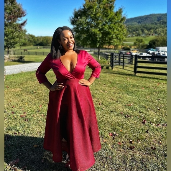 FKSP Burgundy Red Formal Gown A-line Maxi Circle Skirt Holiday Evening Dress - Picture 12 of 12